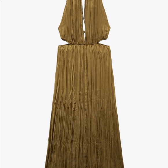 ZARA SATIN DRESS WITH CUT-OUT DETAIL OLIVE GREEN - Picture 8 of 12
